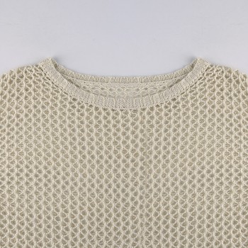 Vintage Knit Sweater T-shirt - Long Sleeve Hollow Out Smock Top for Loose